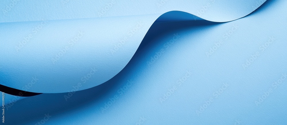 Poster blue curved paper sheet with soft folds and shadows on a solid background, ideal for backgrounds and