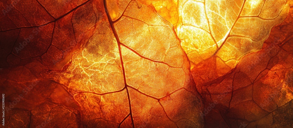 Aufkleber close-up view of a leaf with vibrant orange and red hues showing intricate vein patterns