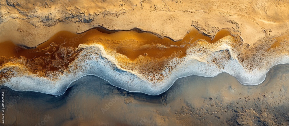 Poster aerial view of colorful abstract landscape with flowing patterns and textures resembling a natural p