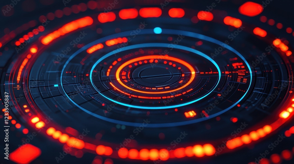 Poster futuristic abstract circular pattern with neon light