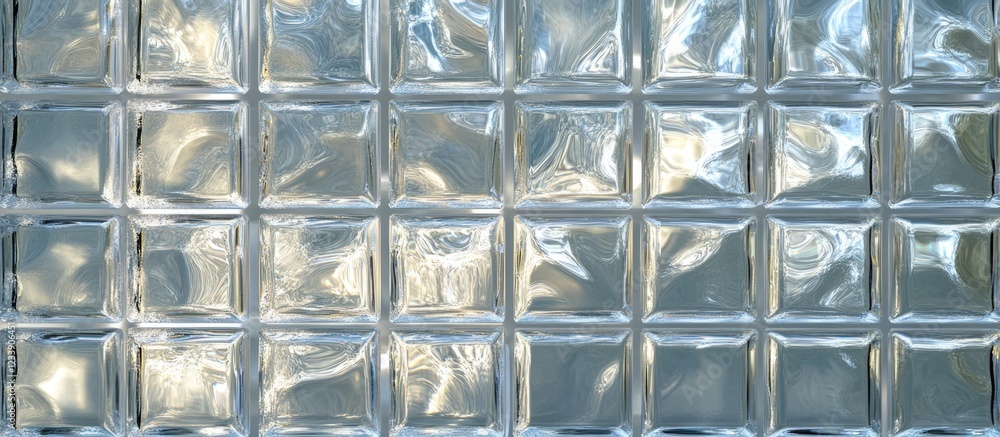 Aufkleber textured glass wall with square patterns and reflections illuminated by natural light, suitable for 