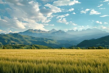 Obraz premium Field with mountains landscape outdoors horizon.