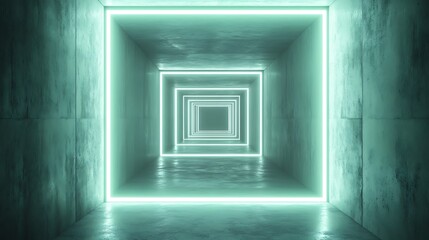 Obraz premium Abstract Green Neon Tunnel Concrete Walls