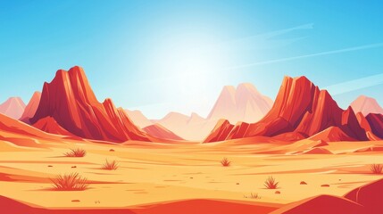 Naklejka premium Desert Landscape With Red Mountains Under Sunny Sky