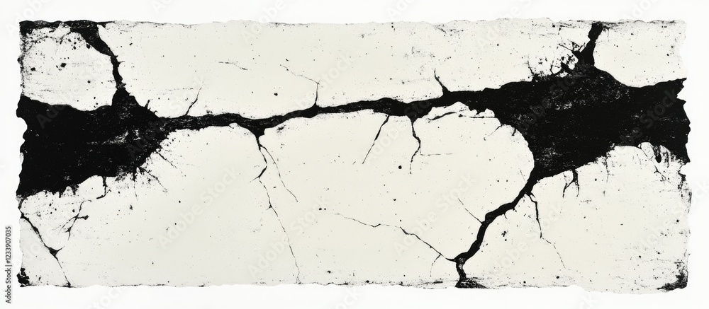 Poster cracked surface texture with black and white patterns on weathered paper background copy space