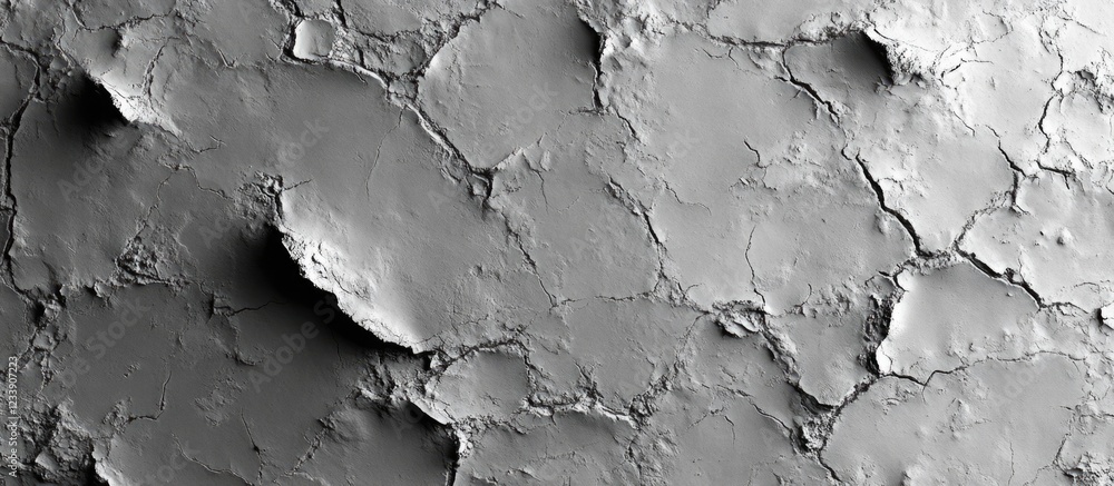Poster abstract close-up of cracked and textured surface in monochrome tones with rugged details and patter