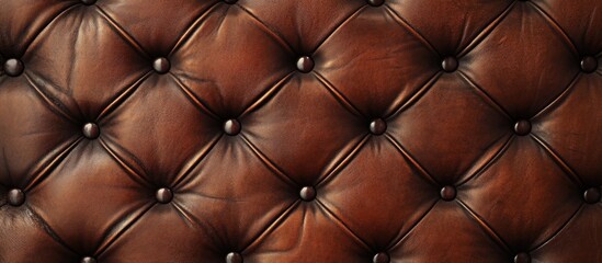 Fototapeta premium Close-up of brown leather tufted upholstery texture pattern