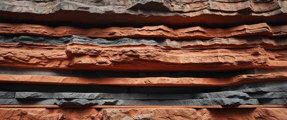 Burnt sienna mudstone stone with stratified layers background