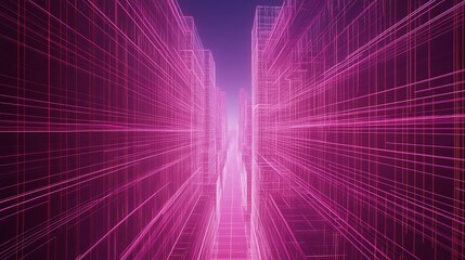 Abstract Pink Wireframe Cityscape Digital Art