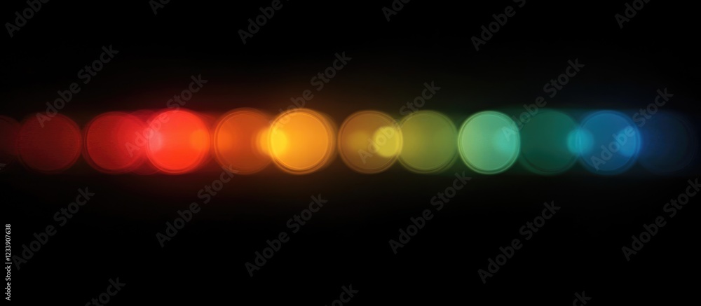 Poster abstract colorful bokeh light circles on black background with copy space