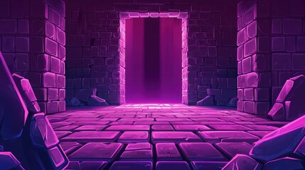 Purple Stone Passageway Leading To A Glowing Portal