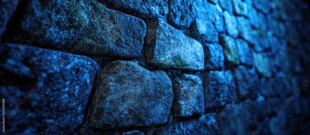 Poster blue toned stone wall texture background with uneven surface and natural patterns suitable for archi