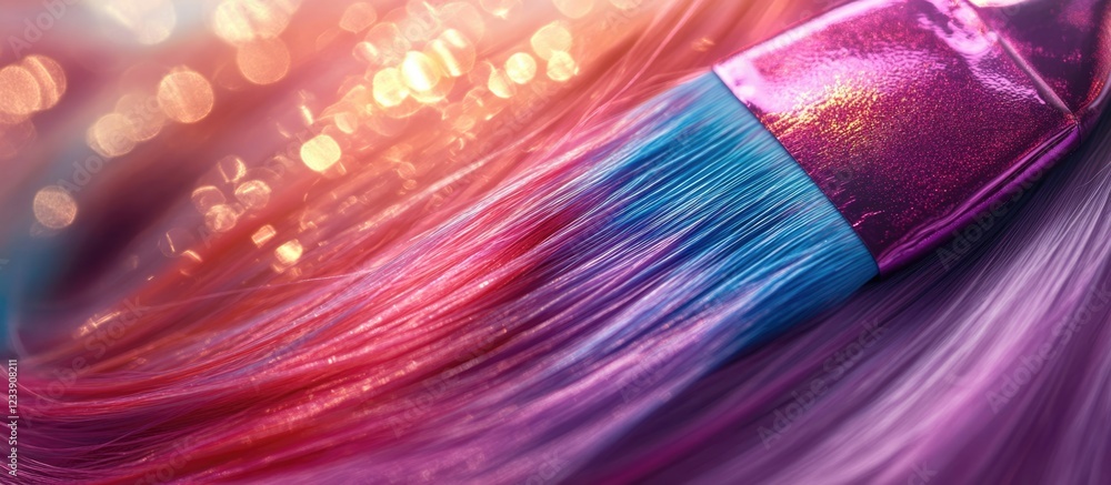 Aufkleber close-up of colorful paintbrush applying vibrant hues on surface with bokeh lights in background