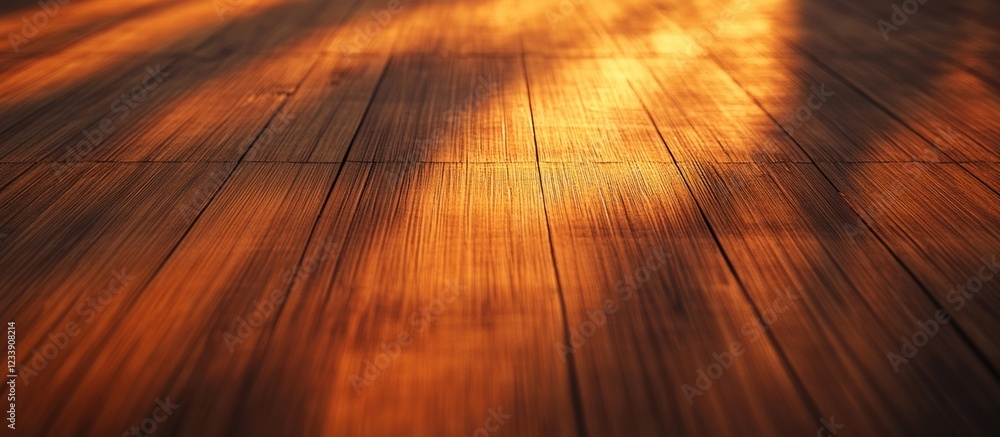 Poster wooden floor surface with sunlight reflections and shadows creating texture and depth copy space