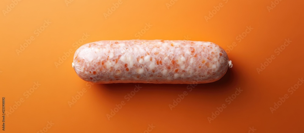 Aufkleber raw sausage on an orange background with soft shadows showcasing texture and detail of the meat prod