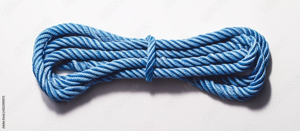 Poster blue twisted rope laid flat on a light background with ample copy space for text placement.