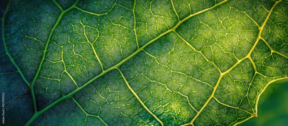 Poster close-up view of green leaf texture with intricate veins and natural patterns copy space