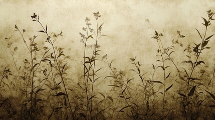 Delicate Silhouettes of Wildflowers Against Vintage Textured Background
