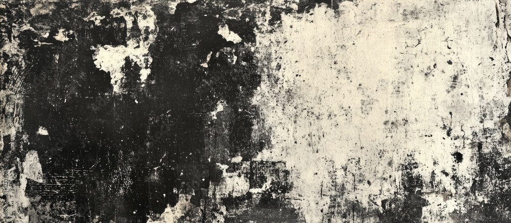 Poster abstract textured surface with black and white paint splatters and scratches for background use copy