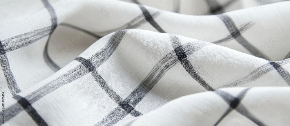 Poster black and white checkered fabric with soft folds for texture background