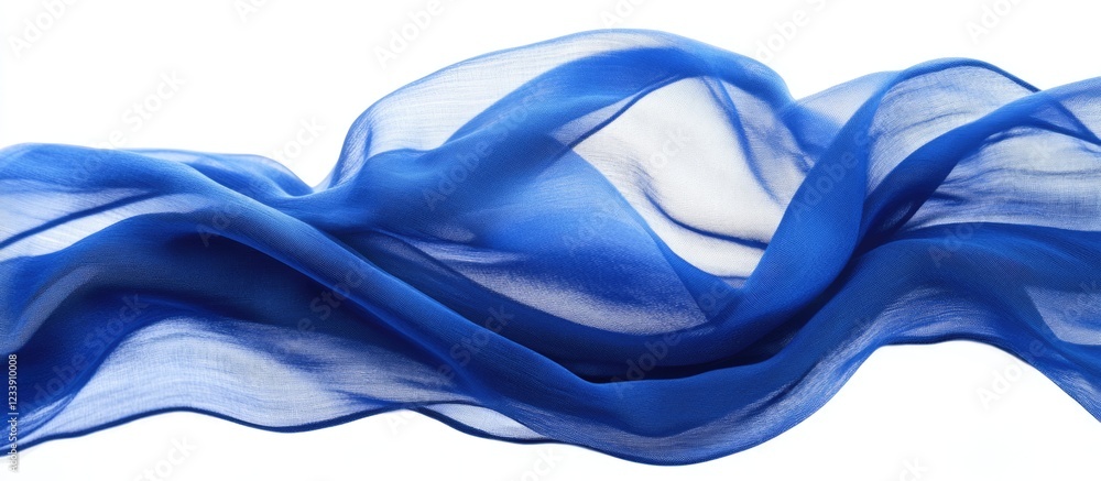 Aufkleber blue sheer fabric draping with soft waves and folds on white background suitable for textile design 