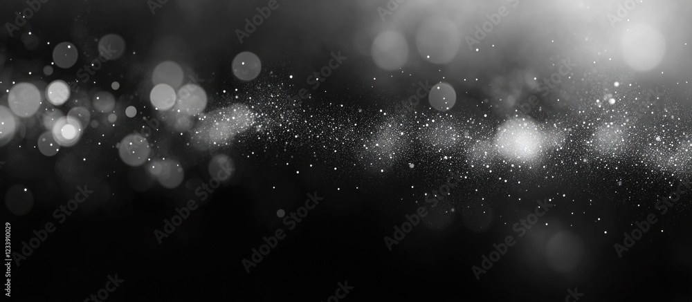 Poster abstract black and white bokeh background with soft out of focus light spots and particles copy spac