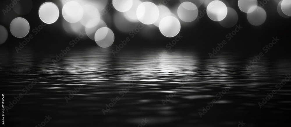 Aufkleber black and white abstract image of soft water reflections with circular bokeh lights and copy space f