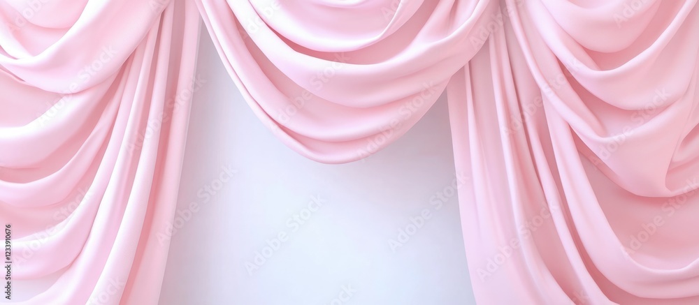 Poster close-up of elegant gathered light pink drapery with soft folds and patterns.