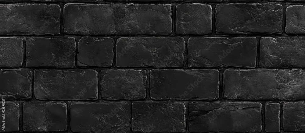 Aufkleber black textured brick wall background with seamless pattern and copy space for design elements.