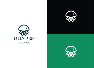 Jelly fish logo design. Silhouette of jelly fish for technology logo