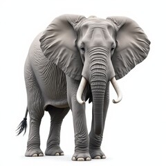 A majestic 3D-rendered elephant head and torso exude grace with its richly textured gray skin. Its elegant, elongated trunk curves gracefully, inviting intrigue and admiration