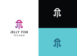 Jelly fish logo design. Silhouette of jelly fish for technology logo