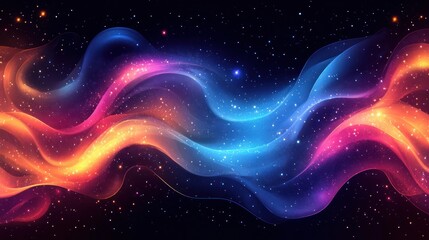 Fototapeta premium Cosmic energy waves flow through space, starry background, abstract art