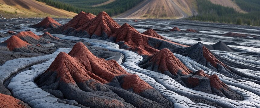 Deep mahogany dacite stone in pyroclastic flow with close up background