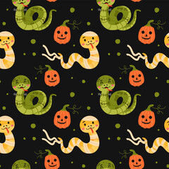 Cute Halloween Snake and Pumpkin Pattern