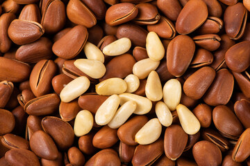 close up of roasted pine nuts background 
