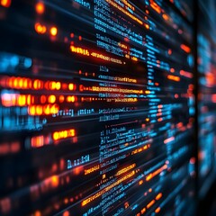 Naklejka premium Abstract Digital Code Stream Cybersecurity Programming Software Development Data Flow Visualization