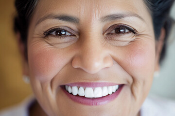 Obraz premium Smiling woman with joyful expression in a cozy setting