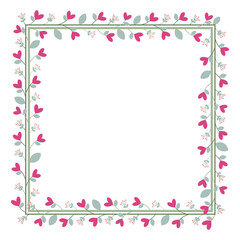 Green Square Border Frame With Pink Flowers And Green Leaves