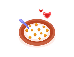 illustration of a bowl of chocolate flavored cereal with milk. love cereal. food, sweet, breakfast, snack. flat style design. element