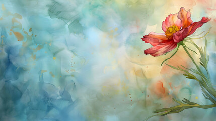 A vibrant floral illustration featuring a single flower against a soft, colorful background.