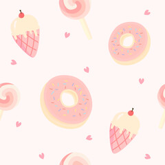 Dessert set seamless pattern in pink theme in love concept