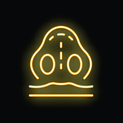 Yellow glowing neon line icon of a respirator or breathing mask, representing safety and respiratory protection