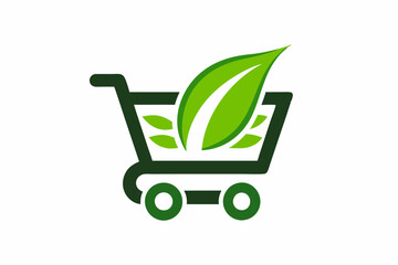 Shopping cart eco logo design shopping cart