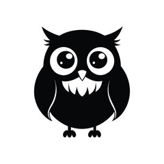 a black and white vector silhouette of round baby owl