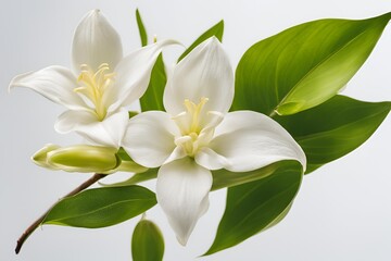 Obraz premium vanilla flower with pods and leaves isolated on transparent background