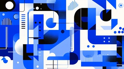 Abstract Background in Bright Electric Blue with Geometric Shapes Lines and Patterns Evoking Modern Technology