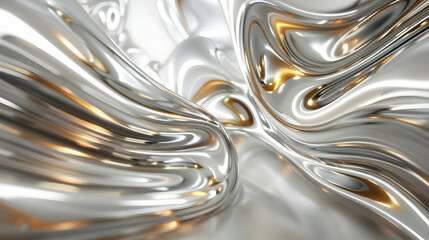 Abstract metallic waves with smooth textures and reflective surfaces.