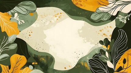 Abstract Floral Design with Green and Yellow Leaves
