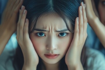 Fototapeta premium psychologist touching hands and encouraging stressed woman have by about mental health problem